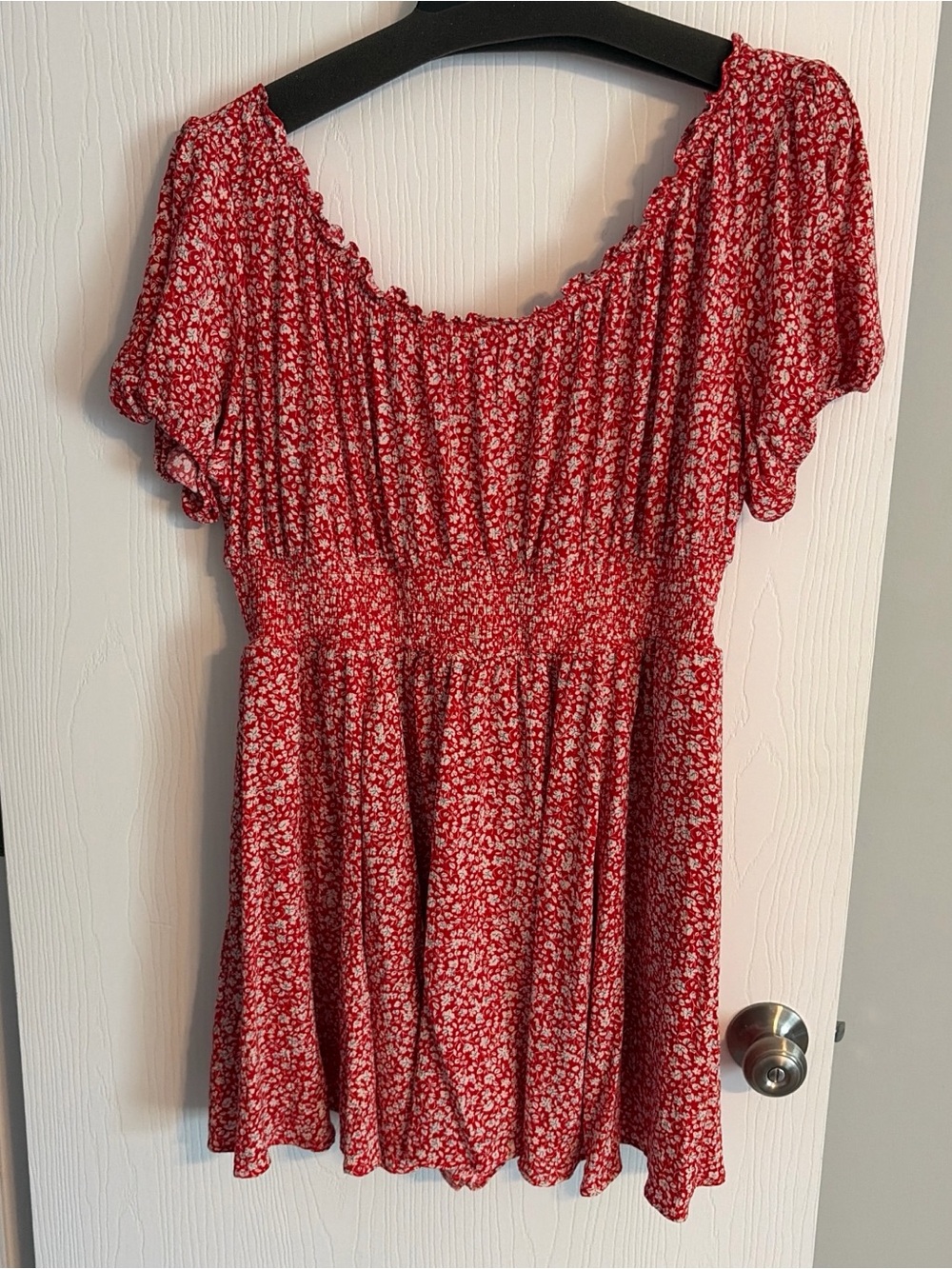 torrid Red Off-Shoulder Smocked Dress with Shorts Underneath